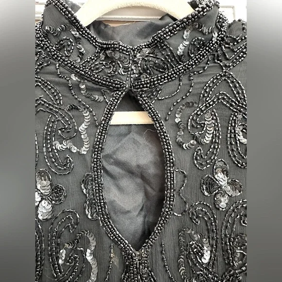 Vintage Stenay Black Hand Beaded Sequin 100% Silk Jacket Top Wimens Size Small S